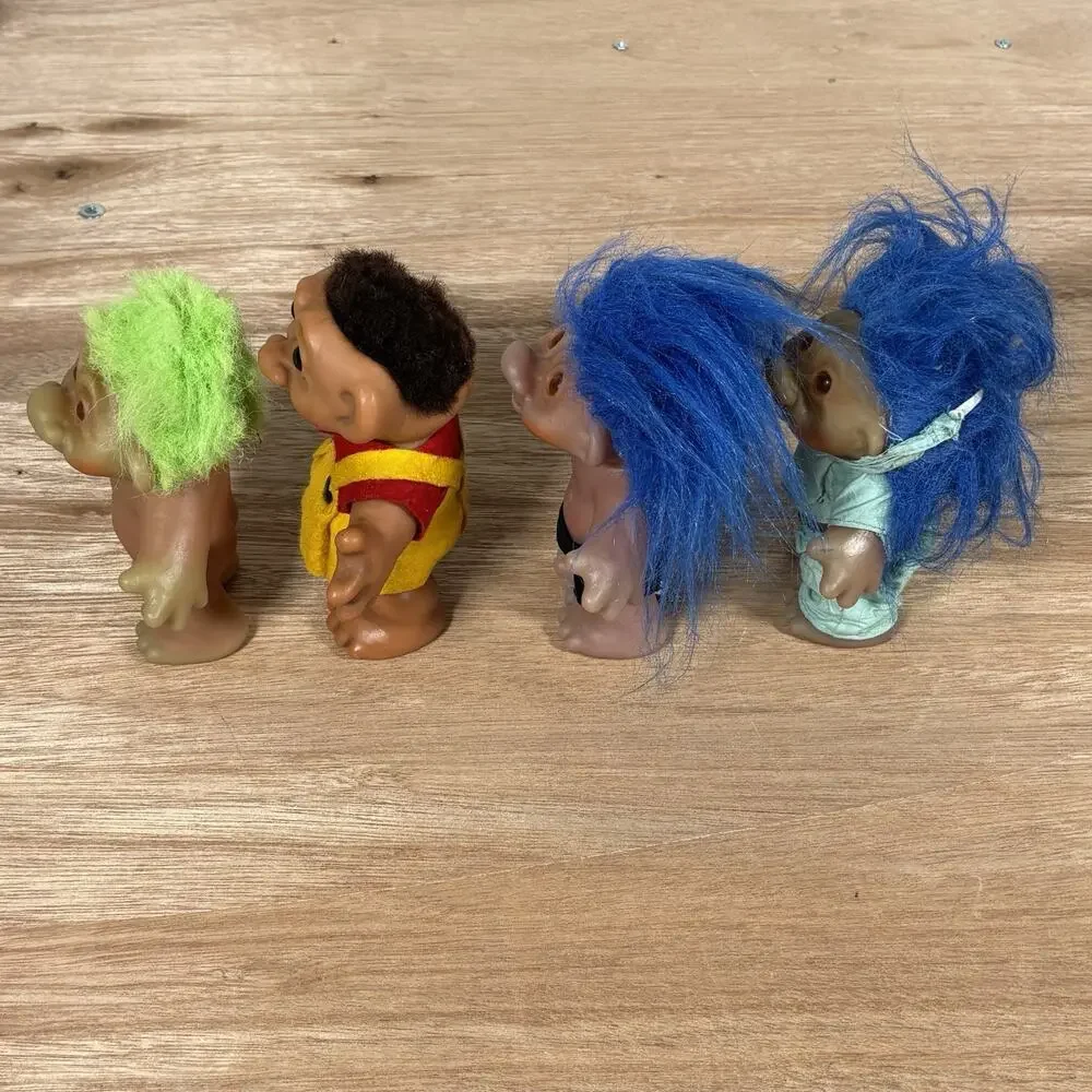 Four 1980s DAM Vintage Troll Collection‎ Blue Green Hair Red Brown Eyes See Desc